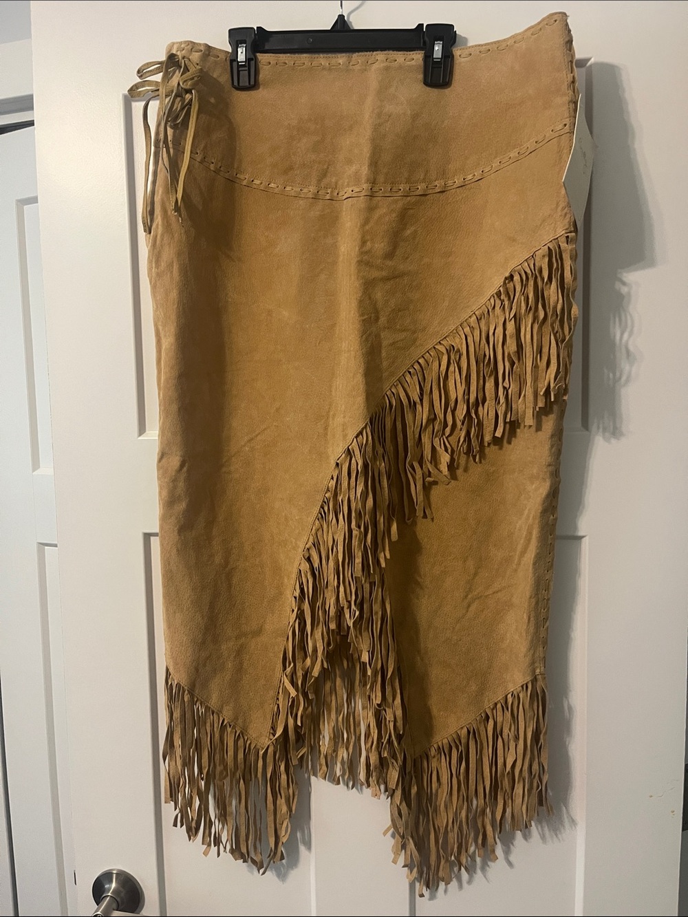 Scully Suede Leather High Rise Wrap Fringe Midi Skirt XL NWT Festival Western